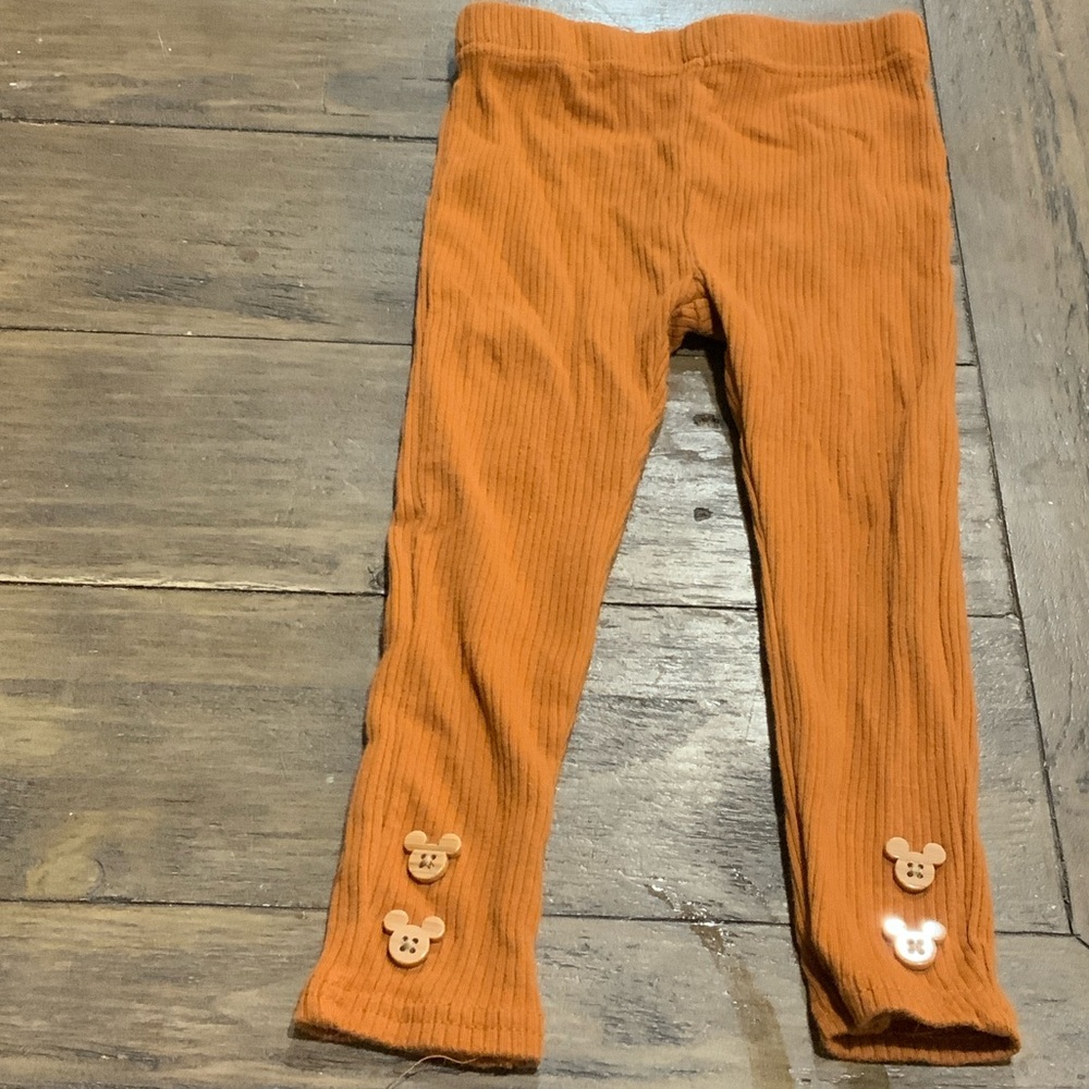 Disney Orange Ribbed Leggings with Bear Accents